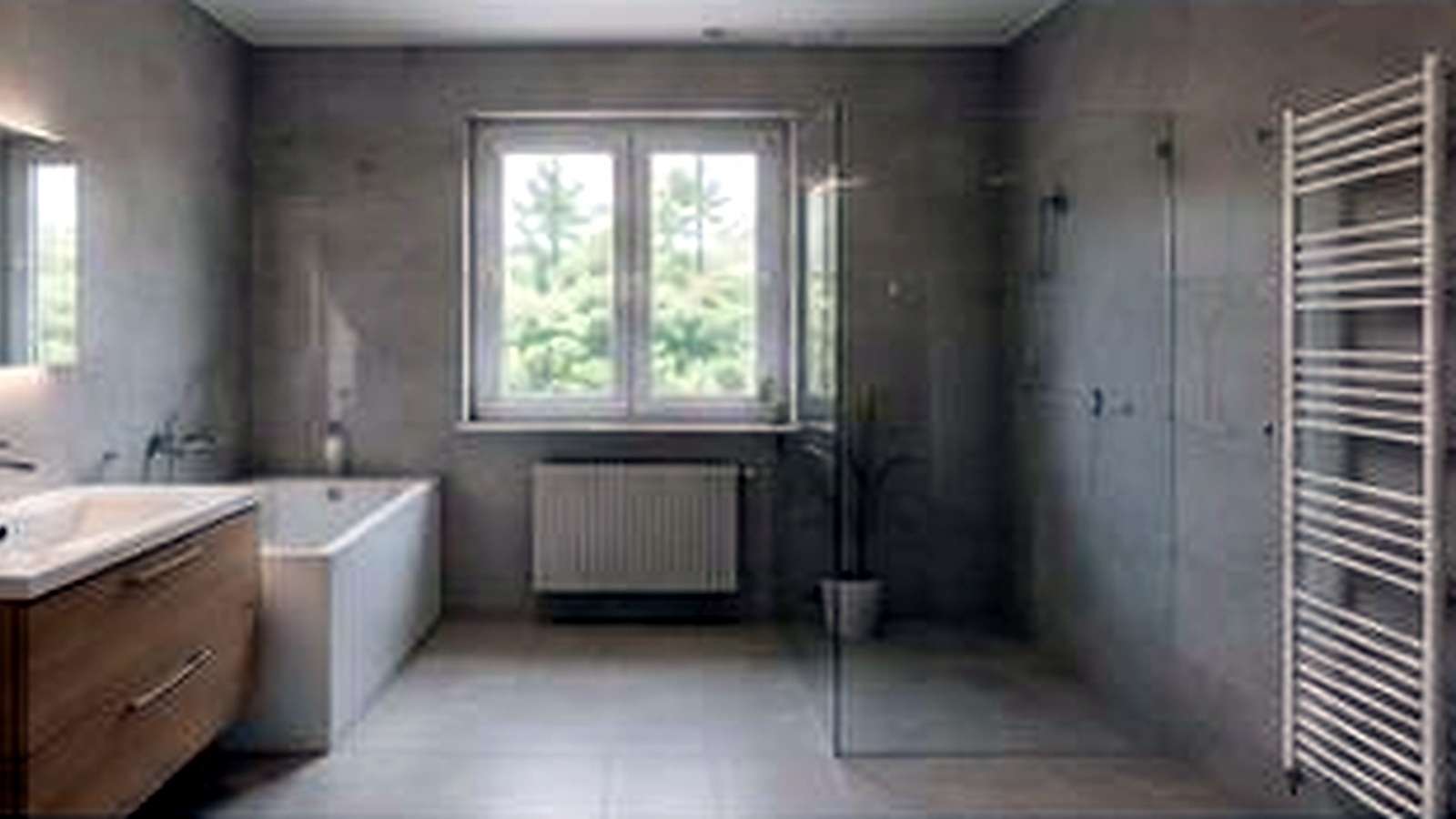 Modernisiertes Badezimmer mit sauber hergestellten Wandflächen